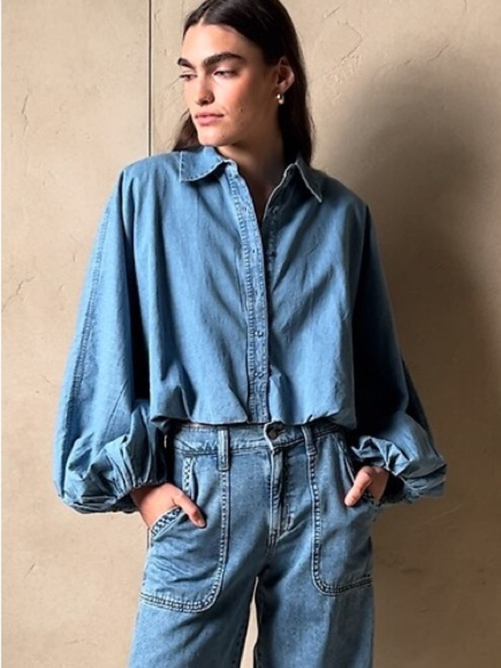 Banana Republic Cropped Denim Shirt Small
